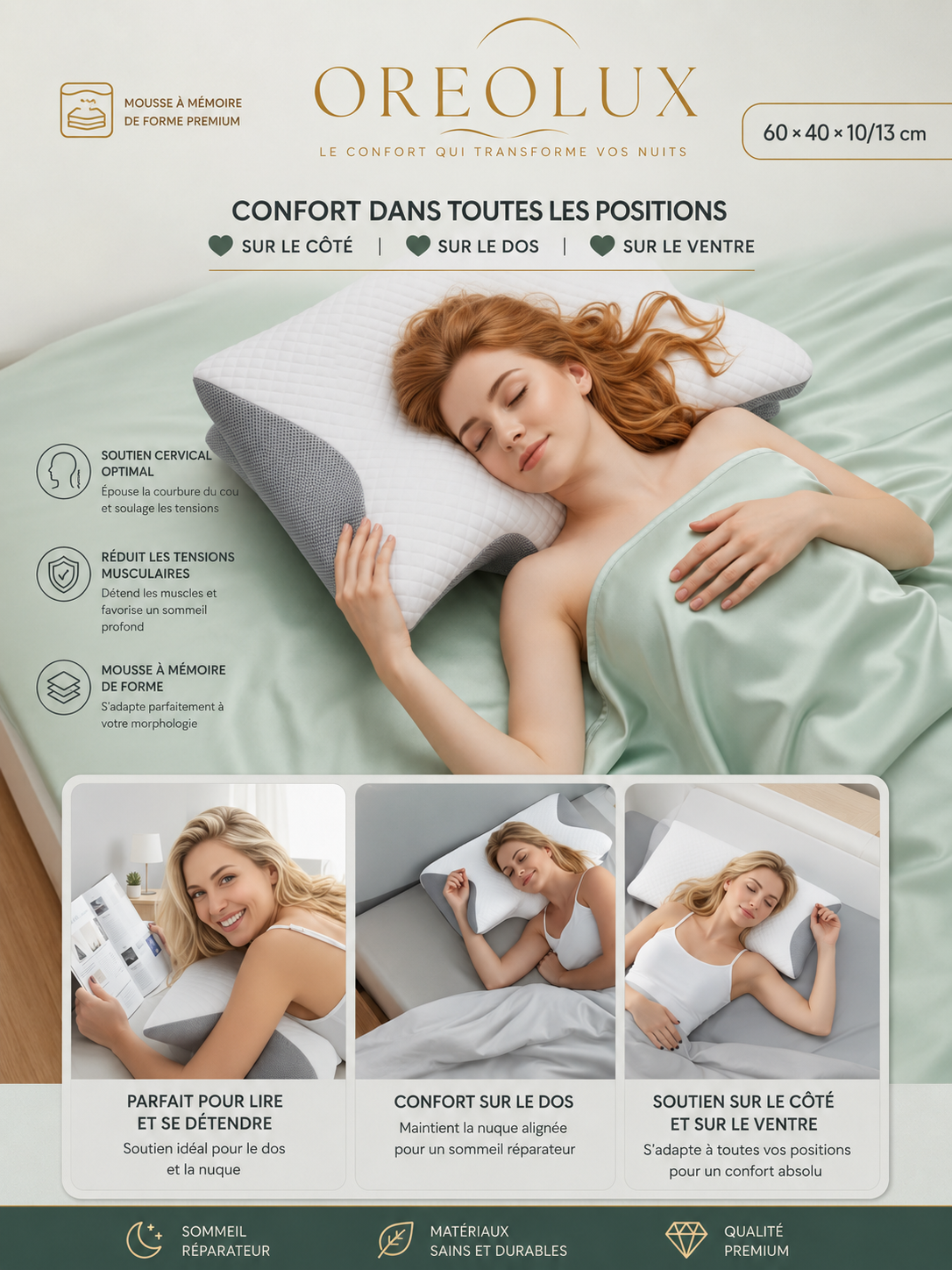 OREOLUX – Oreiller Ergonomique Mémoire de Forme