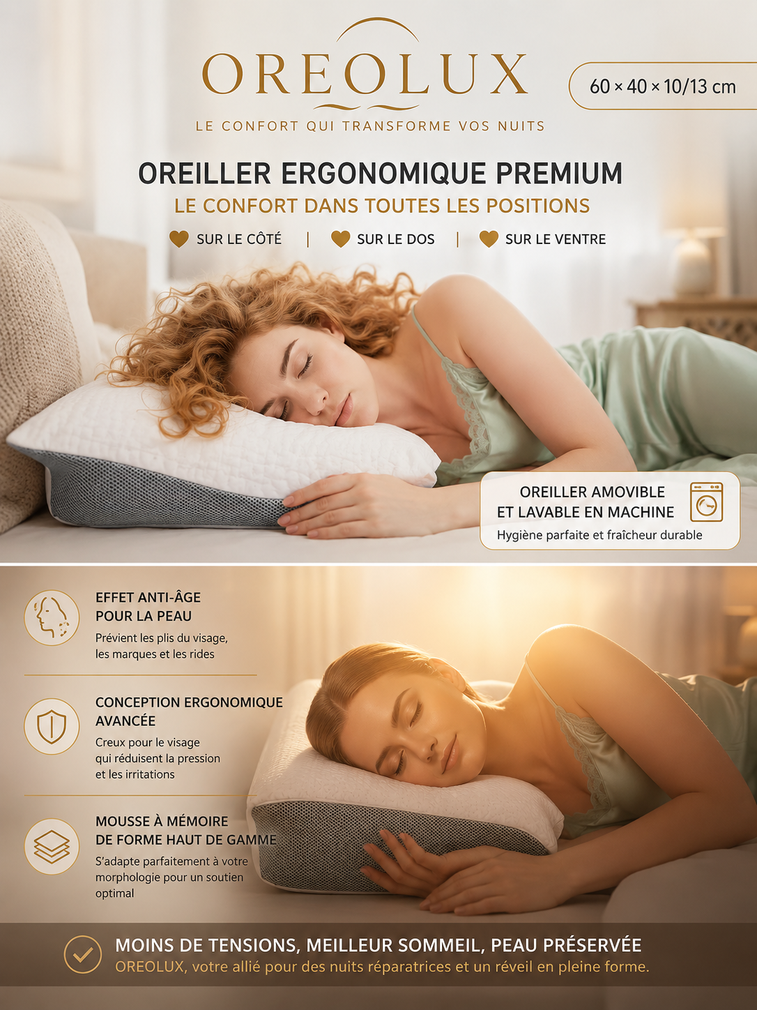 OREOLUX lot de 3 oreillers ergonomiques