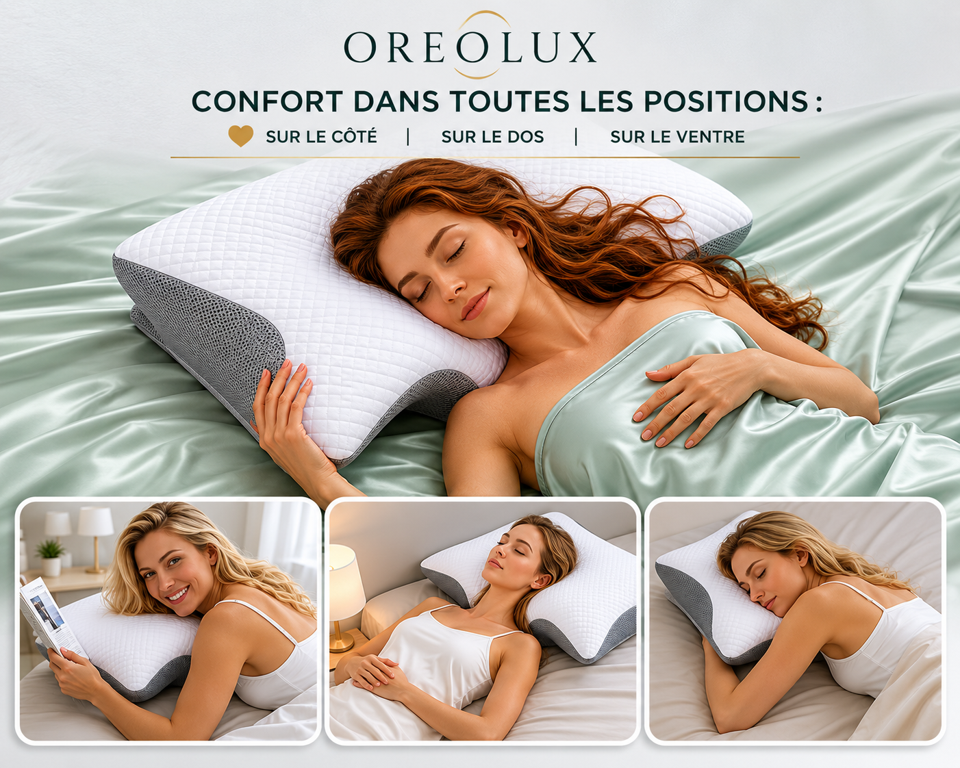 OREOLUX oreiller mémoire de forme effet rafraîchissant hauteur réglable